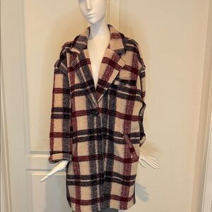 Blank NYC Plaid Teddy Jacket in Maroon, Navy and Cream